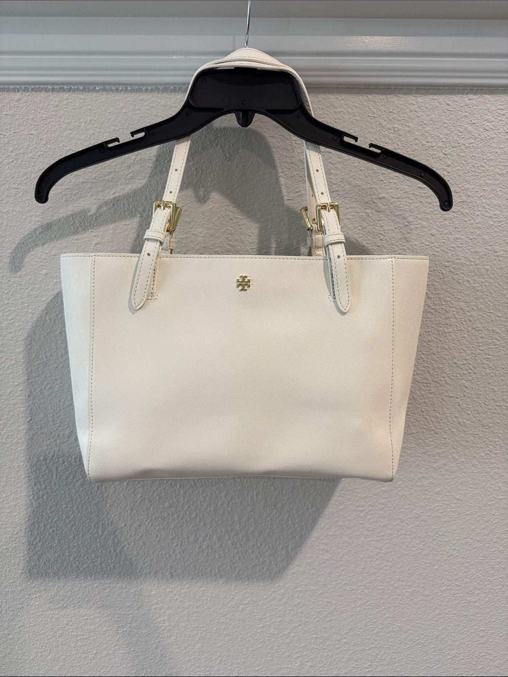 Tory Burch White Saffiano Leather Shoulder Bag with Gold Hardware